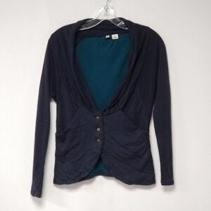 Anthropologie Moth Drape Neck Button Down Cardigan Jacket Navy Blue Size XS